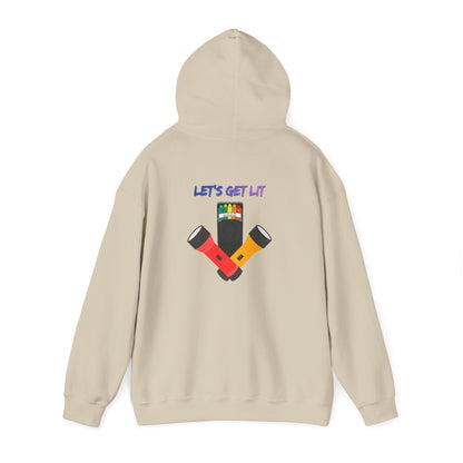 Let’s Get Lit Hoodie — Colorful Flashlight Party Graphic Hooded Sweatshirt