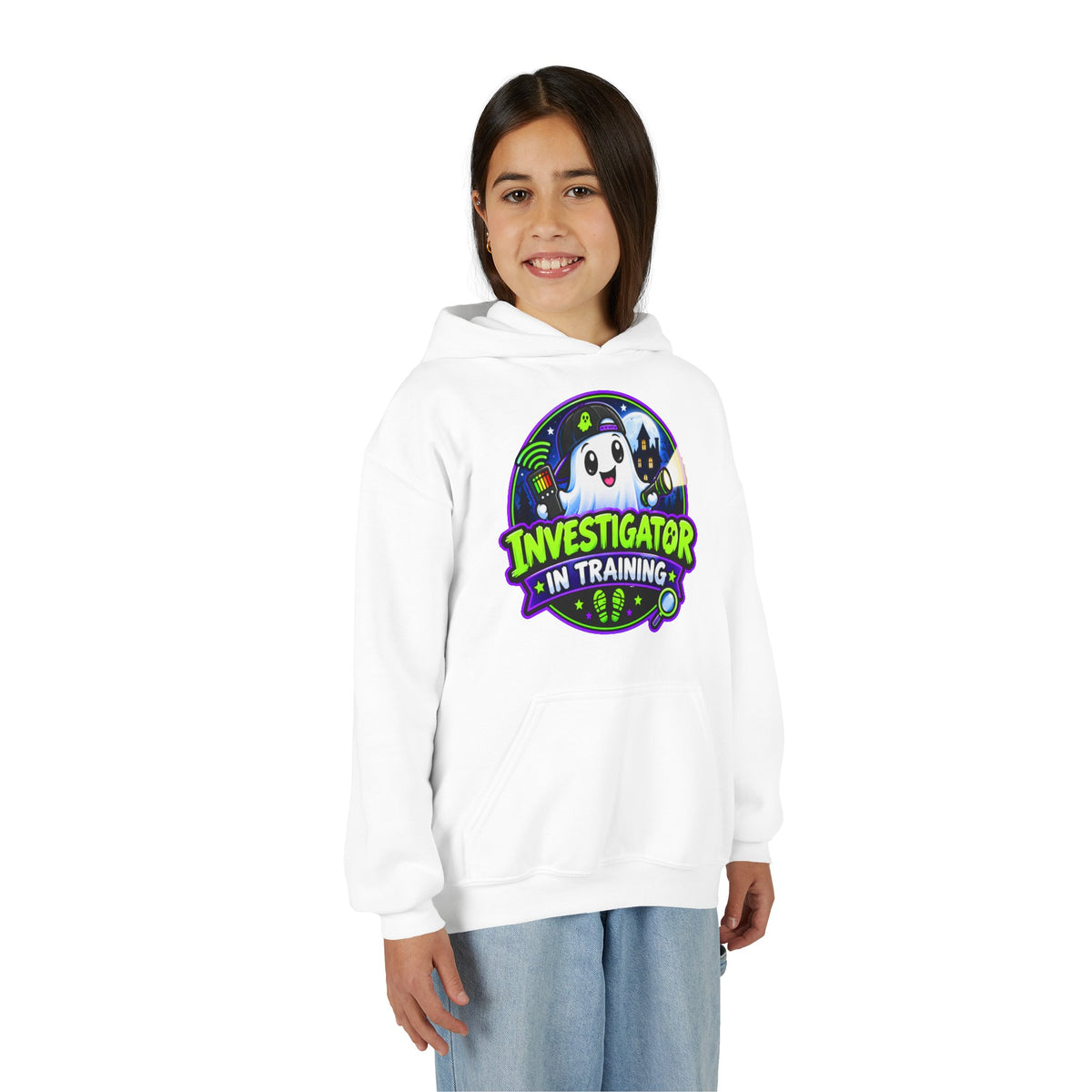 Youth Hoodie — "Investigator in Training" Cute Ghost Detective Kids Pullover