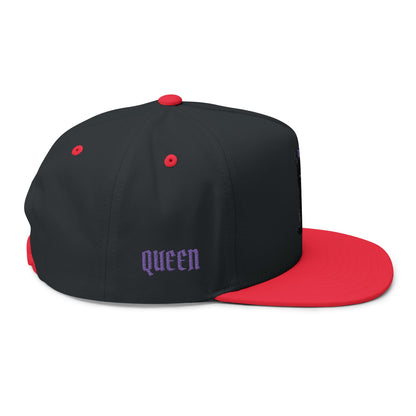 Witchy Cat Embroidered Cap — "Wicca Queen" Flat Bill Snapback
