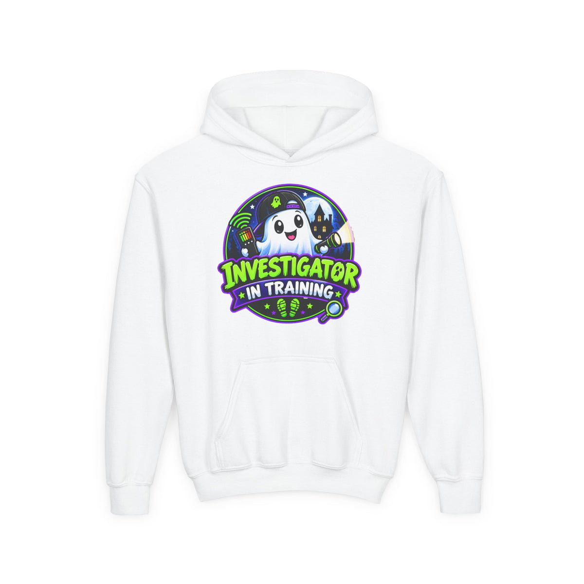 Youth Hoodie — "Investigator in Training" Cute Ghost Detective Kids Pullover
