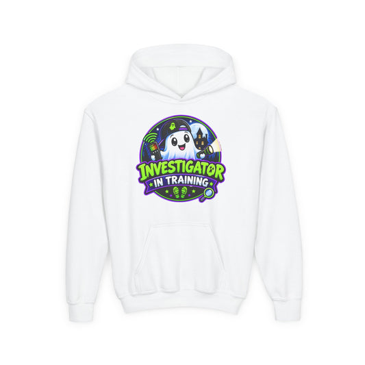 Youth Hoodie — "Investigator in Training" Cute Ghost Detective Kids Pullover