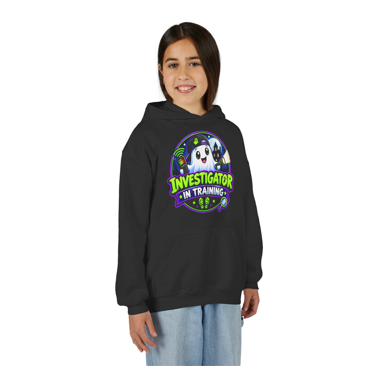 Youth Hoodie — "Investigator in Training" Cute Ghost Detective Kids Pullover
