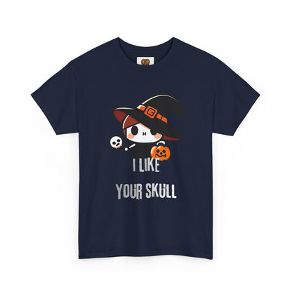 Halloween Witch Skull Tee — "I Like Your Skull" Cute Spooky Graphic T-Shirt