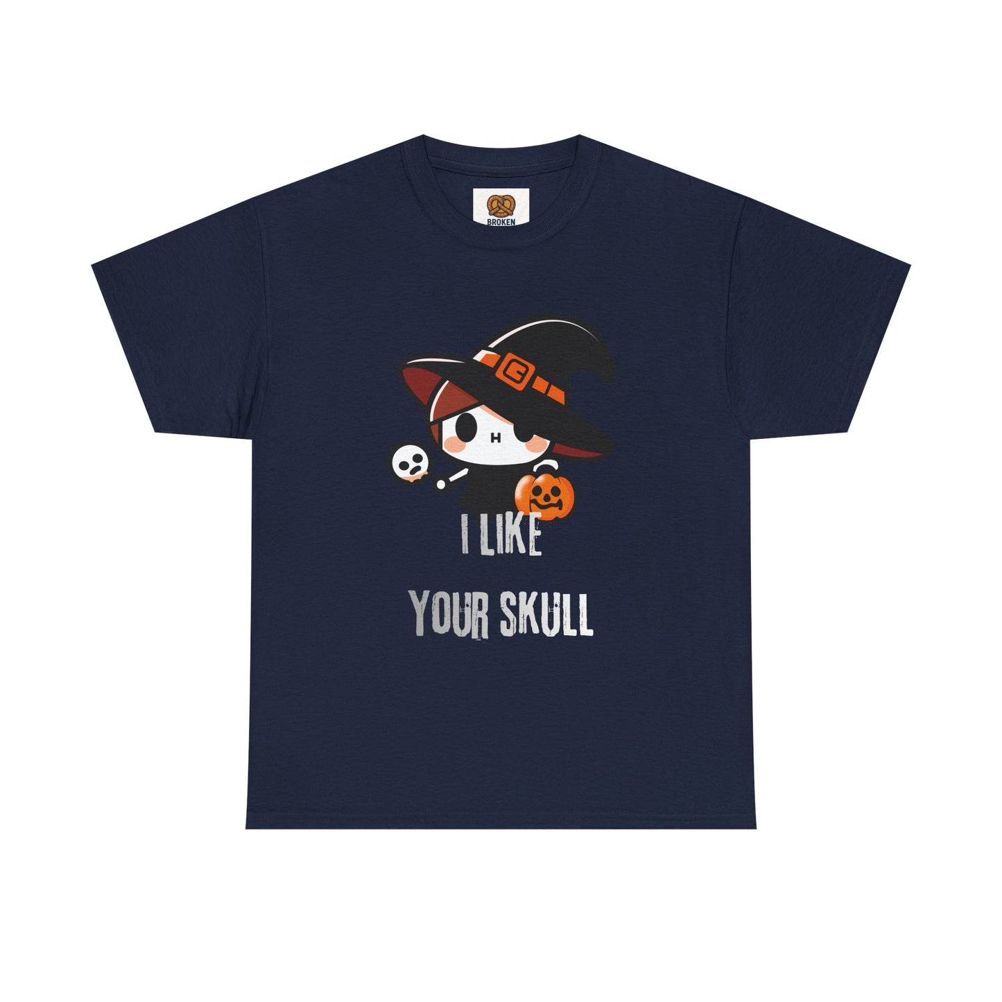 Halloween Witch Skull Tee — "I Like Your Skull" Cute Spooky Graphic T-Shirt