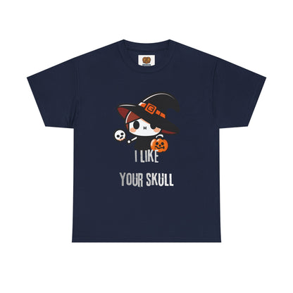 Halloween Witch Skull Tee — "I Like Your Skull" Cute Spooky Graphic T-Shirt