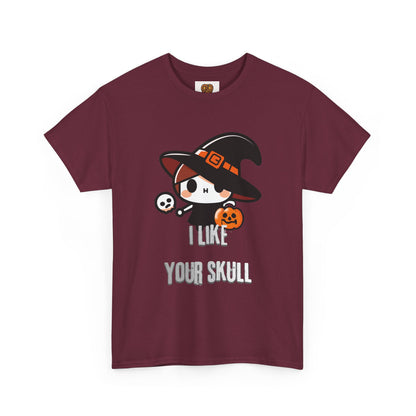 Halloween Witch Skull Tee — "I Like Your Skull" Cute Spooky Graphic T-Shirt