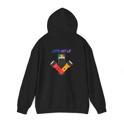 Let’s Get Lit Hoodie — Colorful Flashlight Party Graphic Hooded Sweatshirt