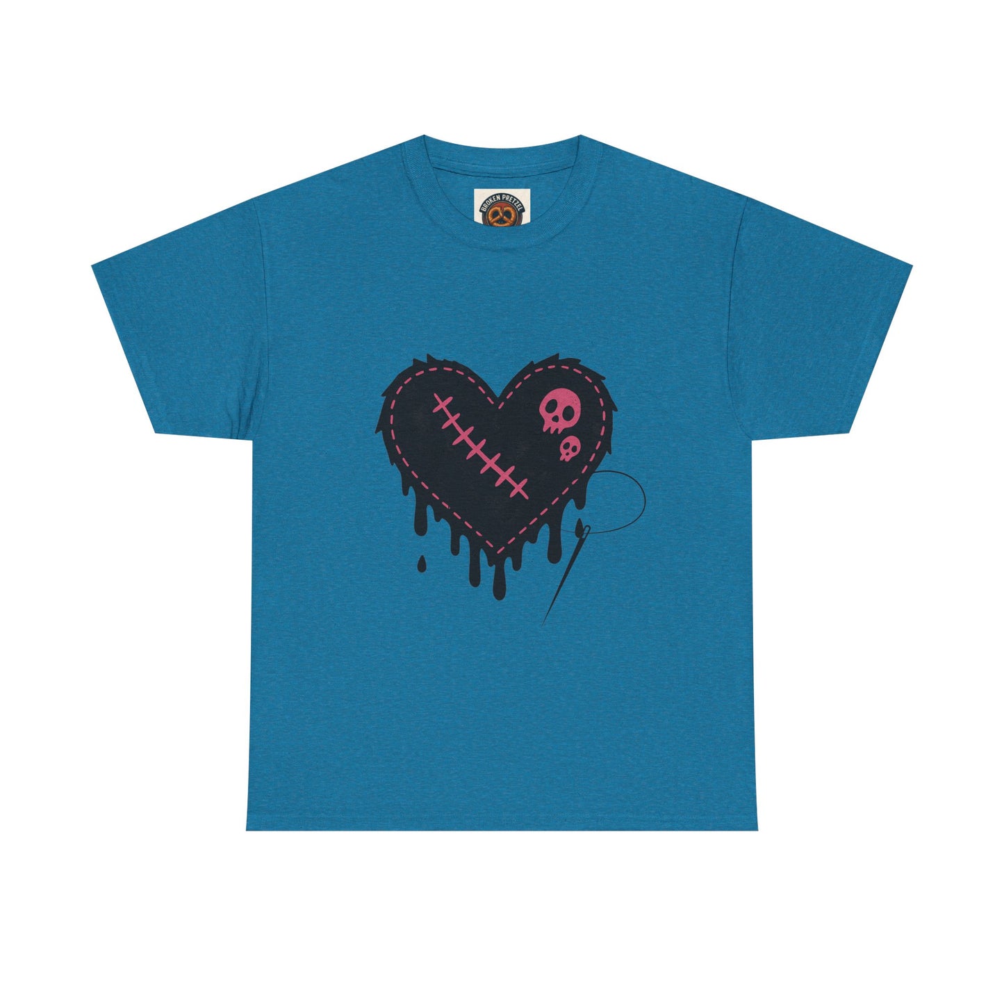 Dripping Stitched Heart Graphic Tee — Gothic Punk Valentine Shirt