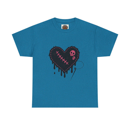 Dripping Stitched Heart Graphic Tee — Gothic Punk Valentine Shirt