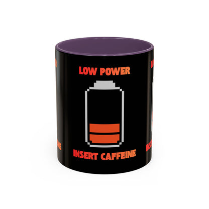 Coffee Mug — "Low Power, Insert Caffeine" Retro Battery Design