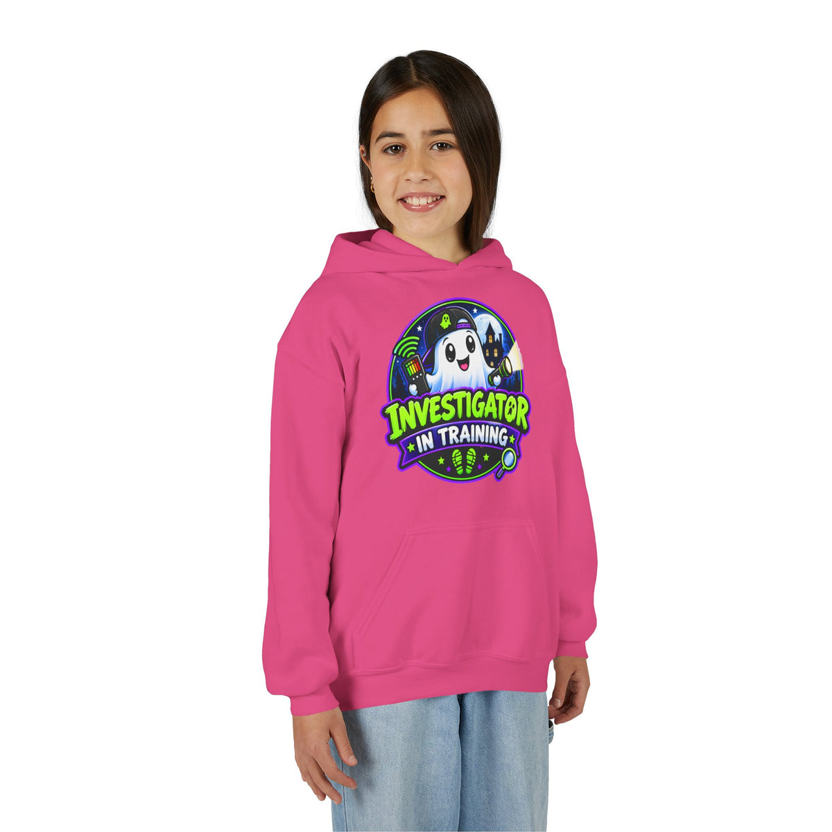 Youth Hoodie — "Investigator in Training" Cute Ghost Detective Kids Pullover