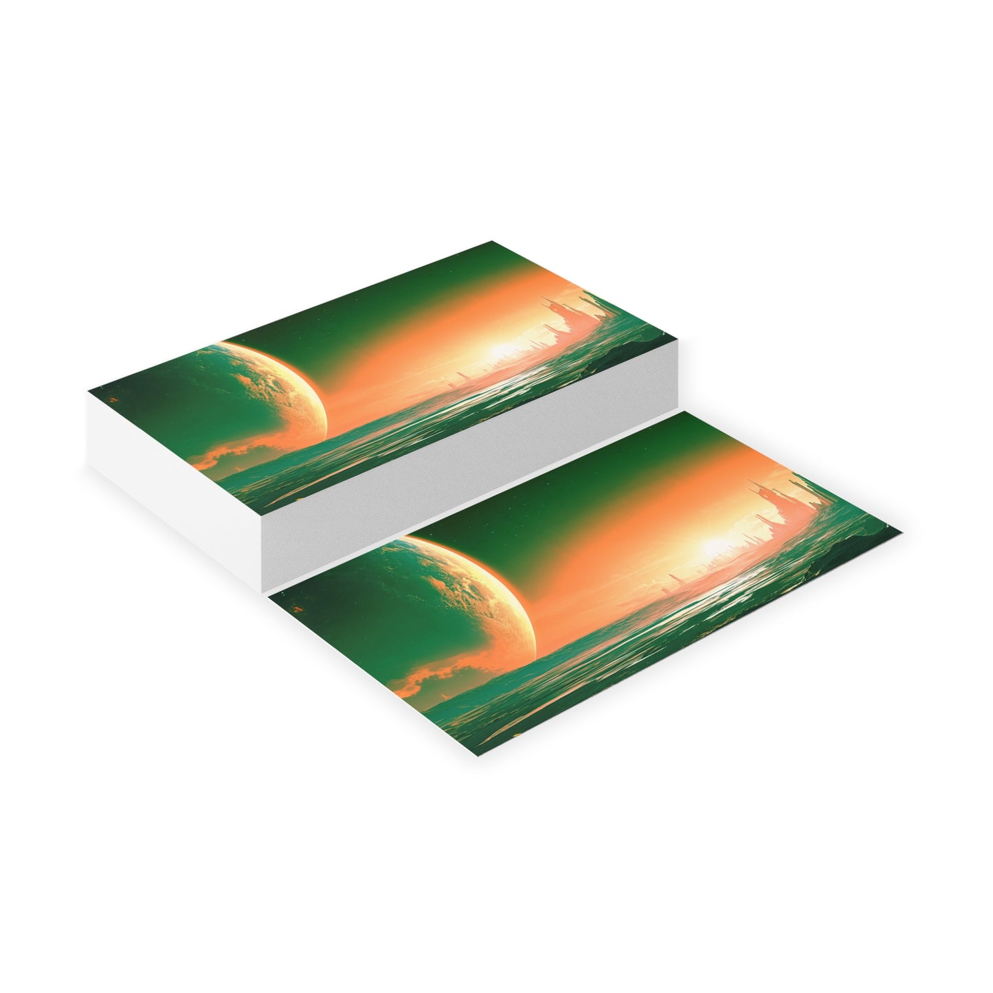 Sci‑Fi Landscape Business Cards — Futuristic Planet Sunset Design