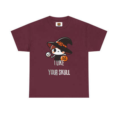 Halloween Witch Skull Tee — "I Like Your Skull" Cute Spooky Graphic T-Shirt