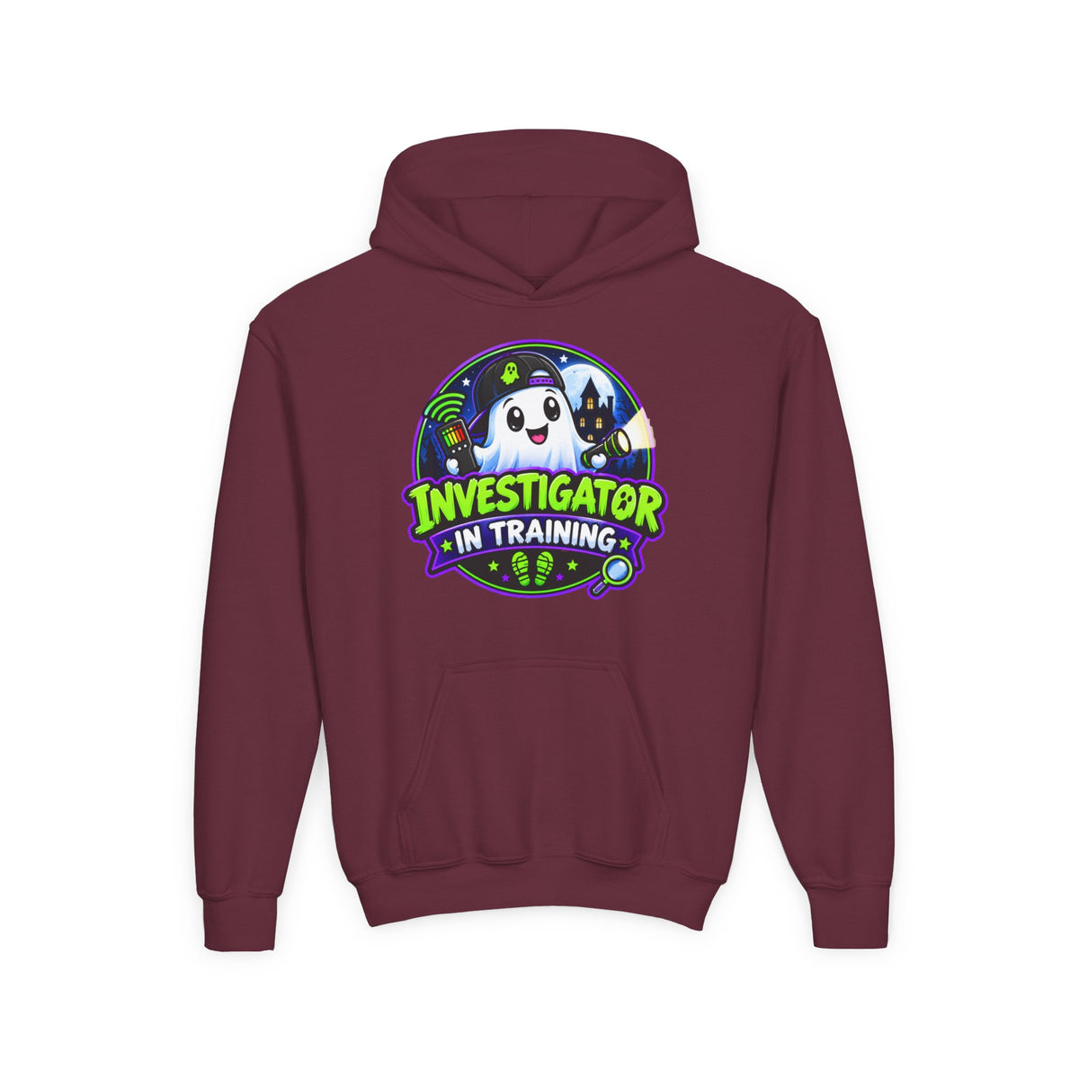 Youth Hoodie — "Investigator in Training" Cute Ghost Detective Kids Pullover