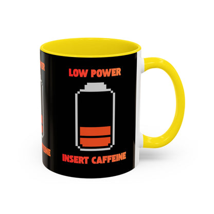 Coffee Mug — "Low Power, Insert Caffeine" Retro Battery Design