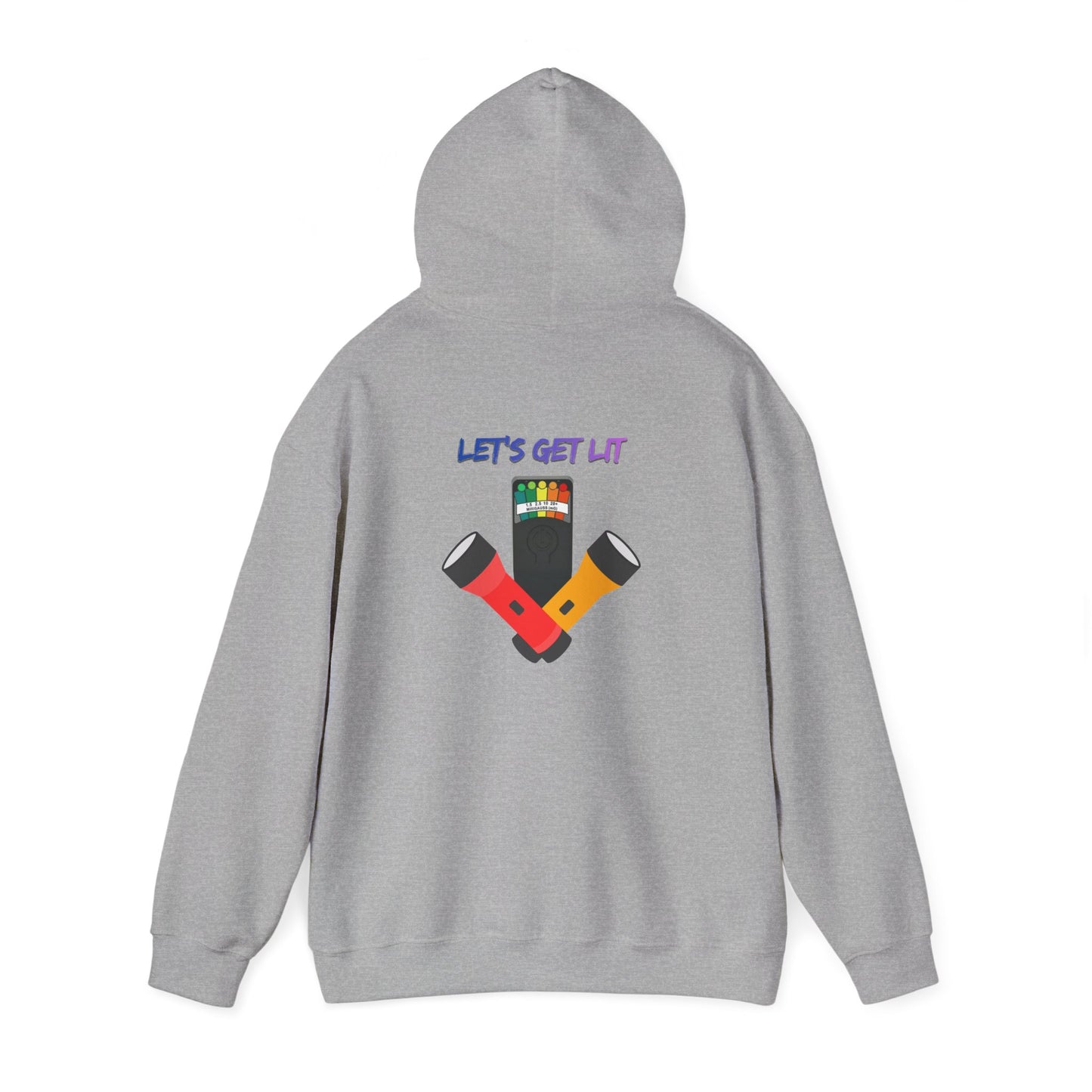 Let’s Get Lit Hoodie — Colorful Flashlight Party Graphic Hooded Sweatshirt
