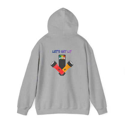 Let’s Get Lit Hoodie — Colorful Flashlight Party Graphic Hooded Sweatshirt
