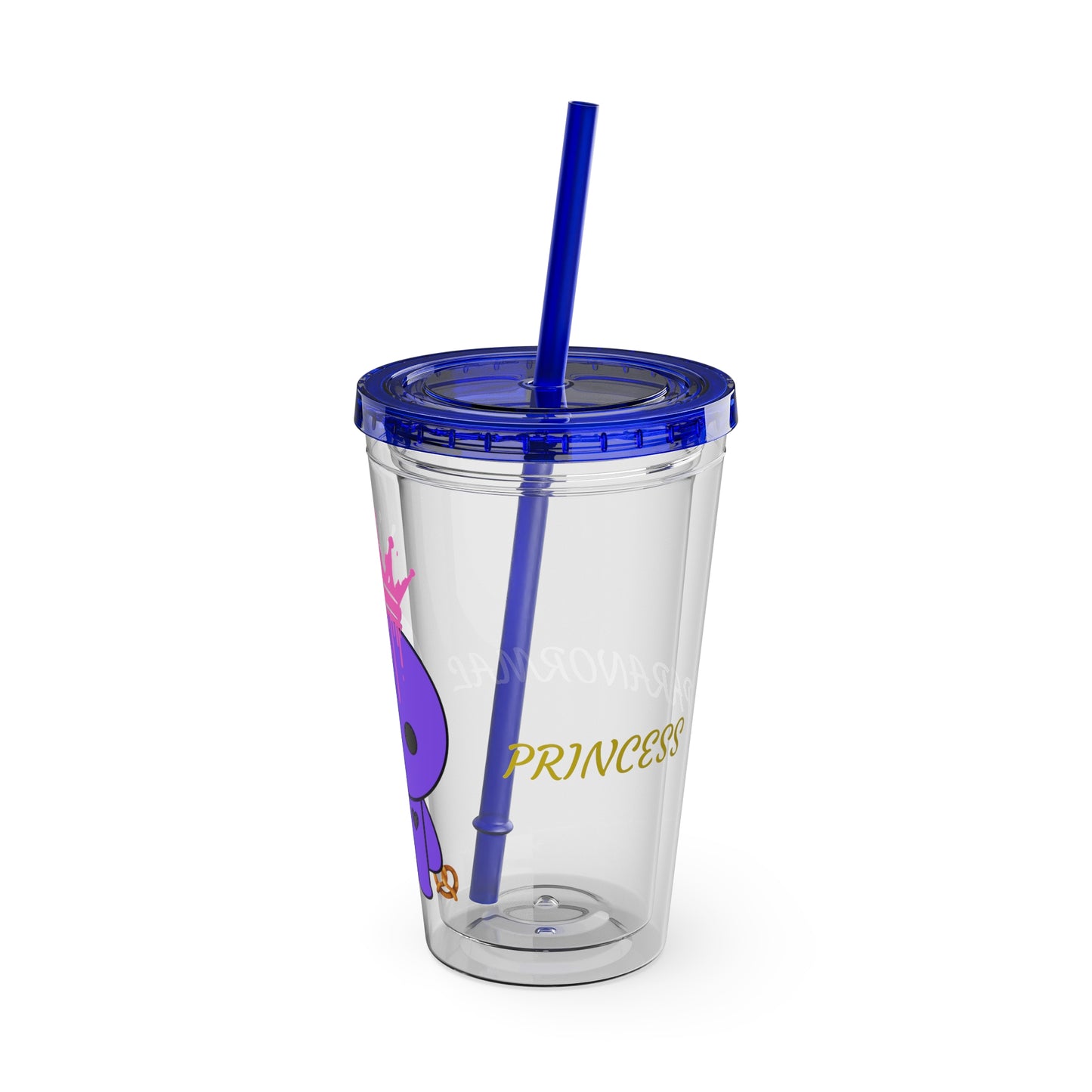 16oz Acrylic Tumbler with Straw — Cute Purple Blue Character 'Paranormal' Drink Cup