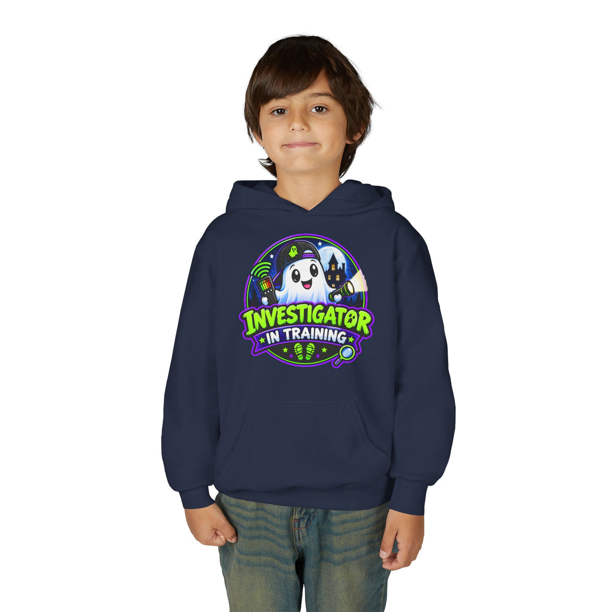 Youth Hoodie — "Investigator in Training" Cute Ghost Detective Kids Pullover