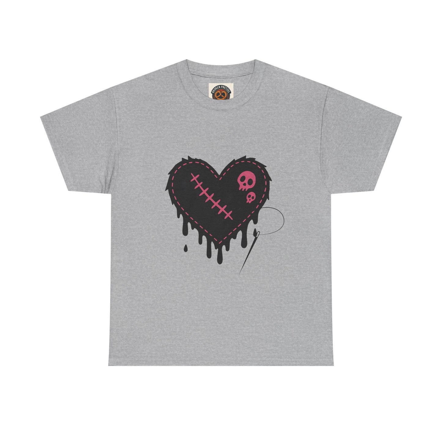 Dripping Stitched Heart Graphic Tee — Gothic Punk Valentine Shirt