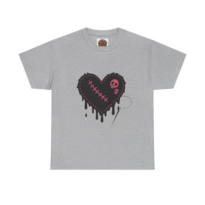 Dripping Stitched Heart Graphic Tee — Gothic Punk Valentine Shirt