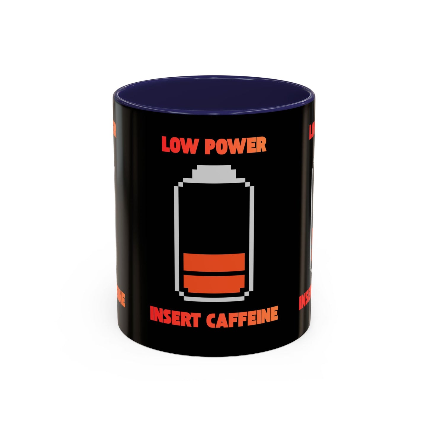 Coffee Mug — "Low Power, Insert Caffeine" Retro Battery Design