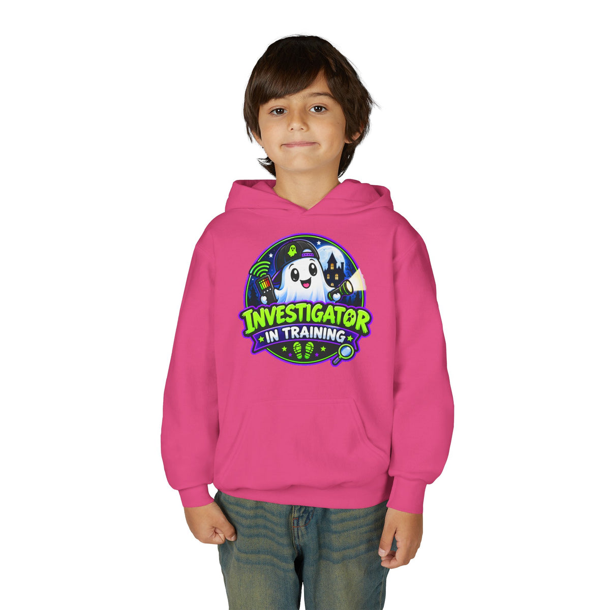Youth Hoodie — "Investigator in Training" Cute Ghost Detective Kids Pullover