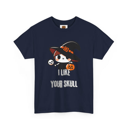 Halloween Witch Skull Tee — "I Like Your Skull" Cute Spooky Graphic T-Shirt