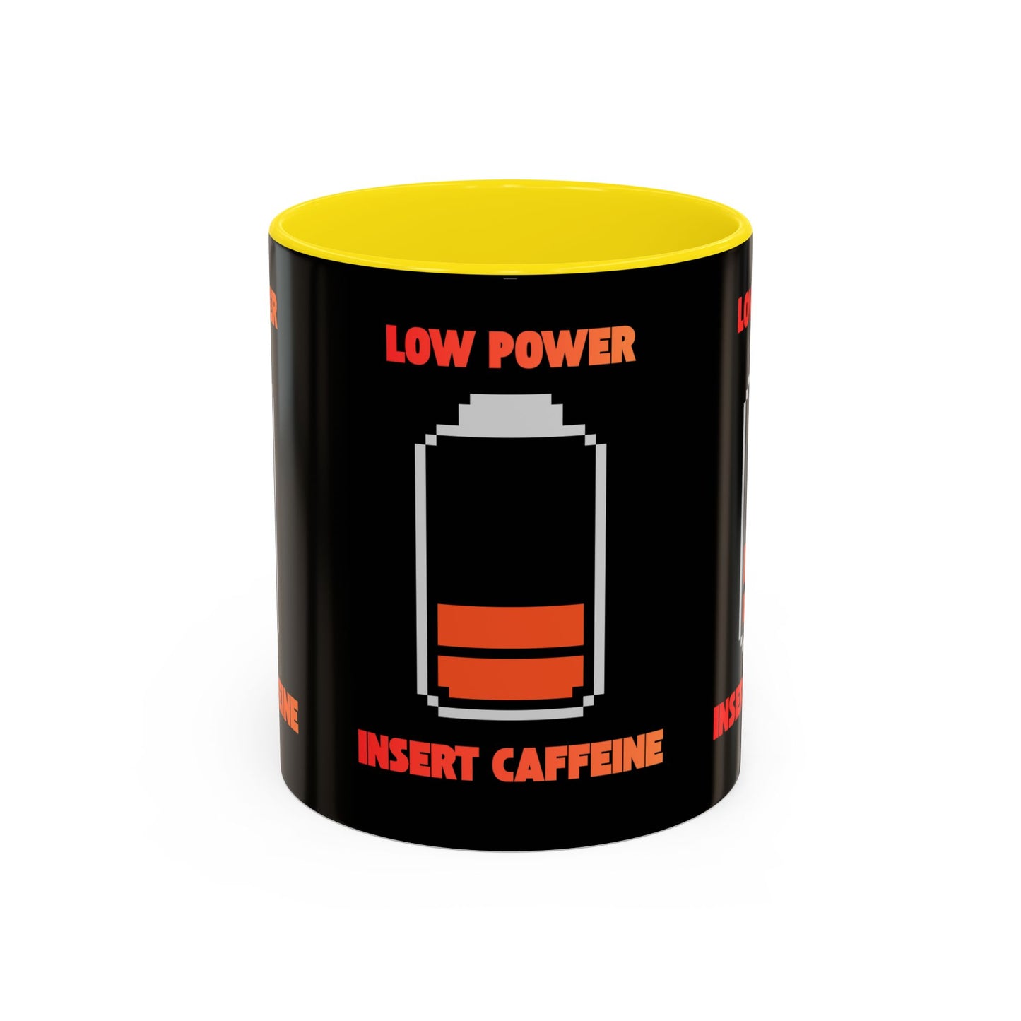 Coffee Mug — "Low Power, Insert Caffeine" Retro Battery Design