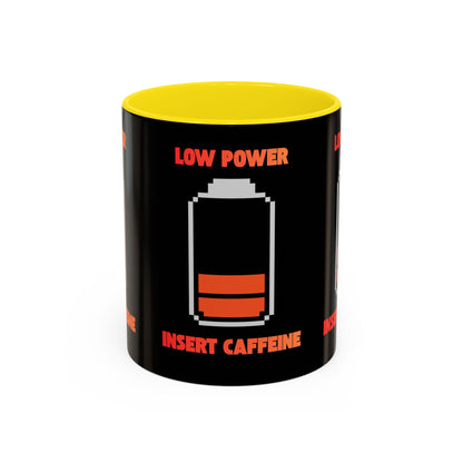 Coffee Mug — "Low Power, Insert Caffeine" Retro Battery Design