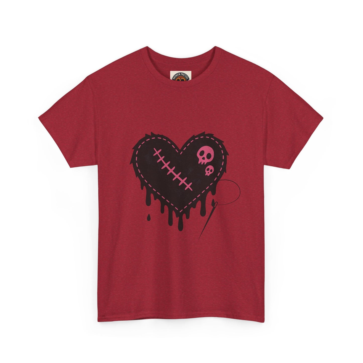 Dripping Stitched Heart Graphic Tee — Gothic Punk Valentine Shirt