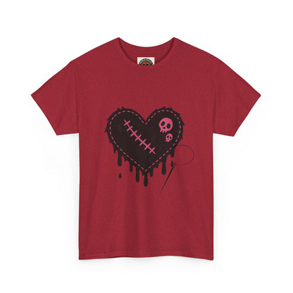 Dripping Stitched Heart Graphic Tee — Gothic Punk Valentine Shirt