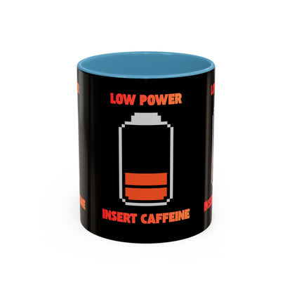 Coffee Mug — "Low Power, Insert Caffeine" Retro Battery Design