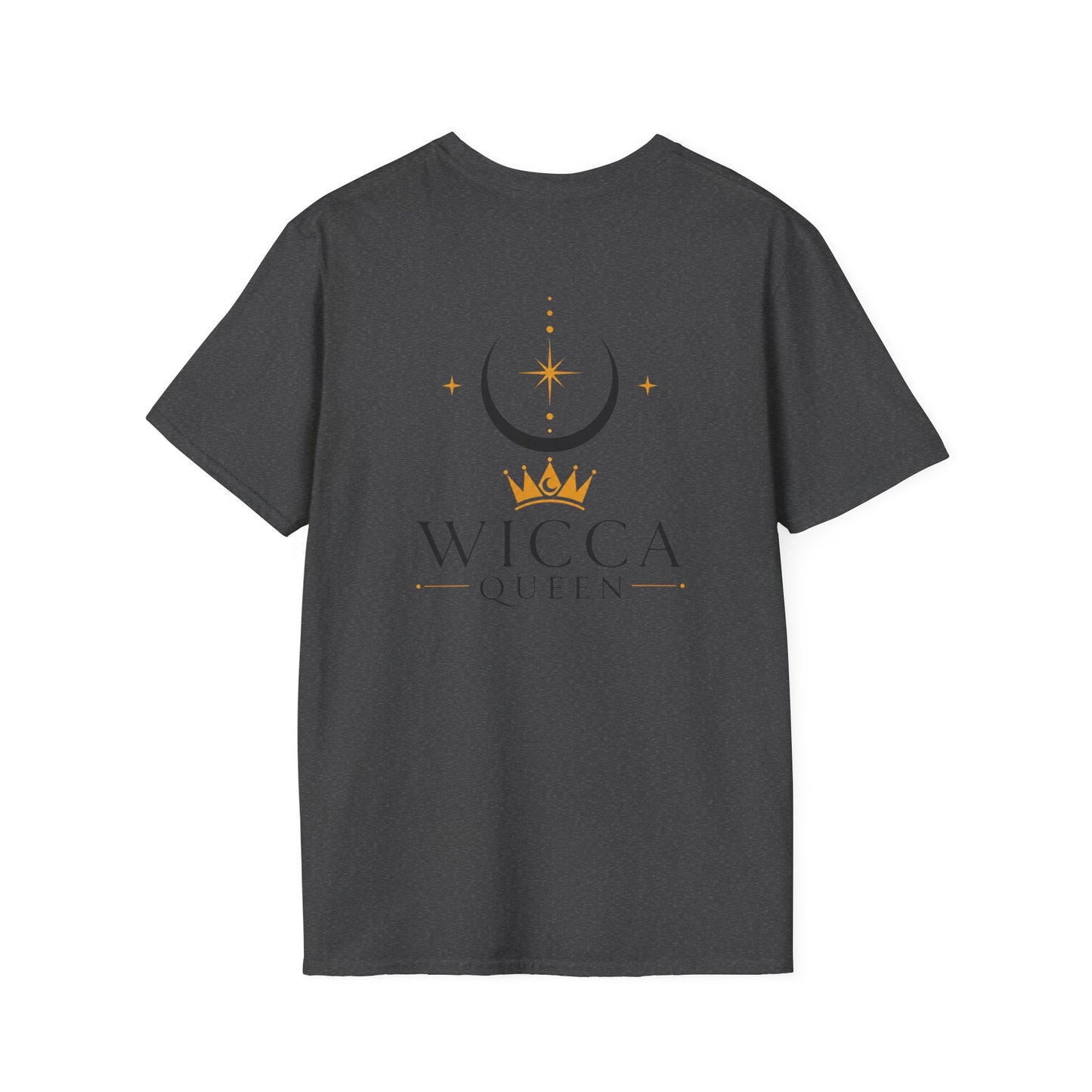 Wicca Queen T-Shirt — Black Cat with Crown & Crescent Moon Pagan Tee