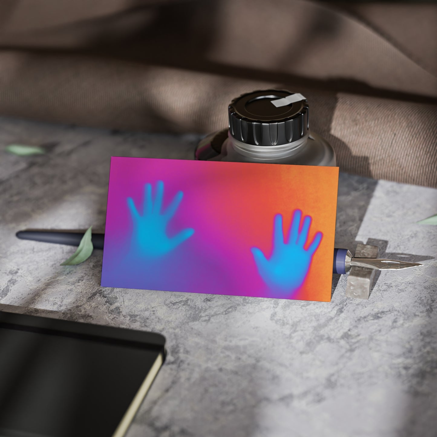 Vibrant Neon Hands Business Cards — Gradient UV Glow Networking Cards