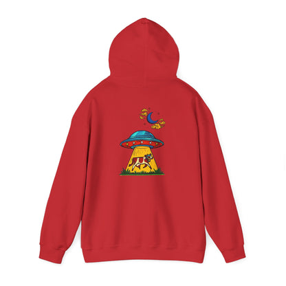 Alien UFO Abduction Hoodie — Colorful Retro Spaceship Graphic
