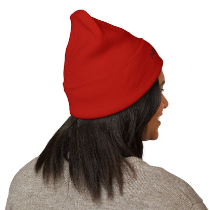 Paratees Embroidered Cuffed Beanie — Minimal Winter Knit Hat