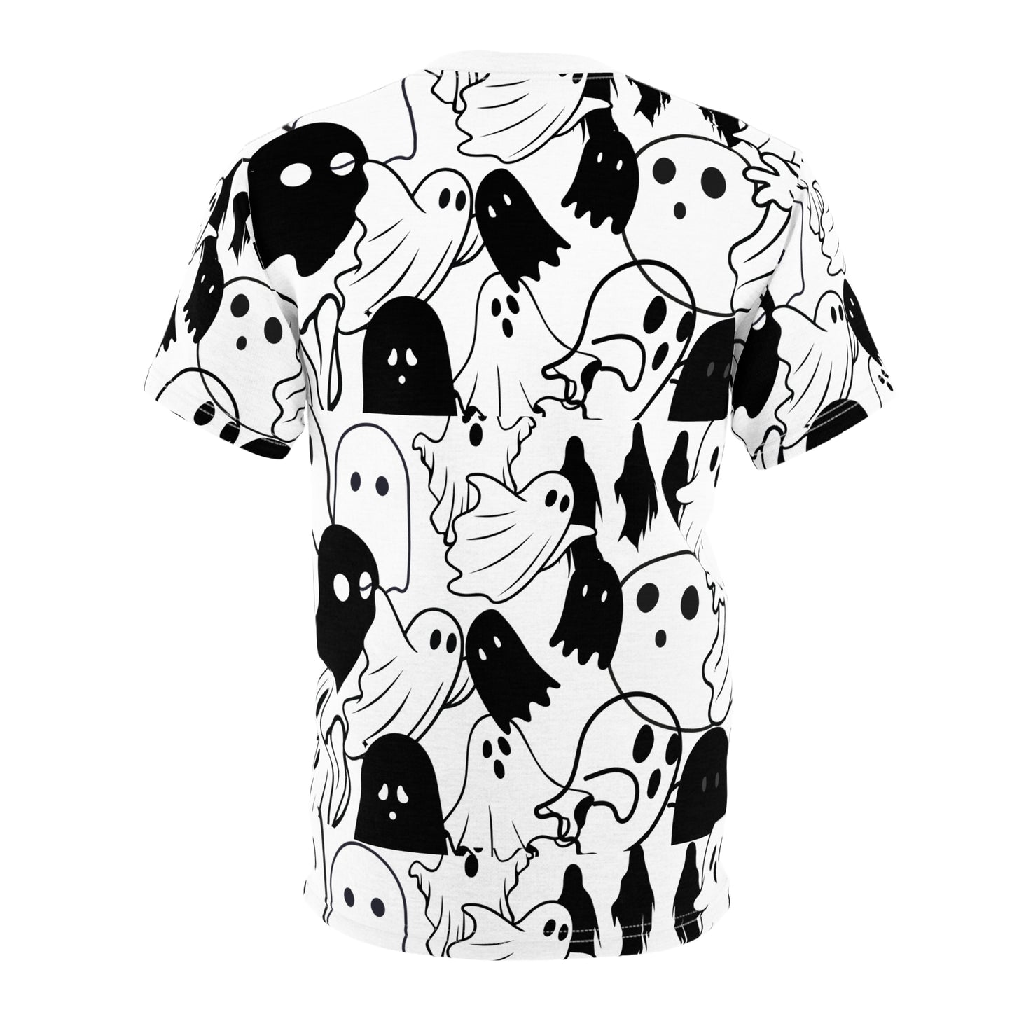 Ghost Pattern Cut & Sew Tee — Black & White Halloween All-Over Print