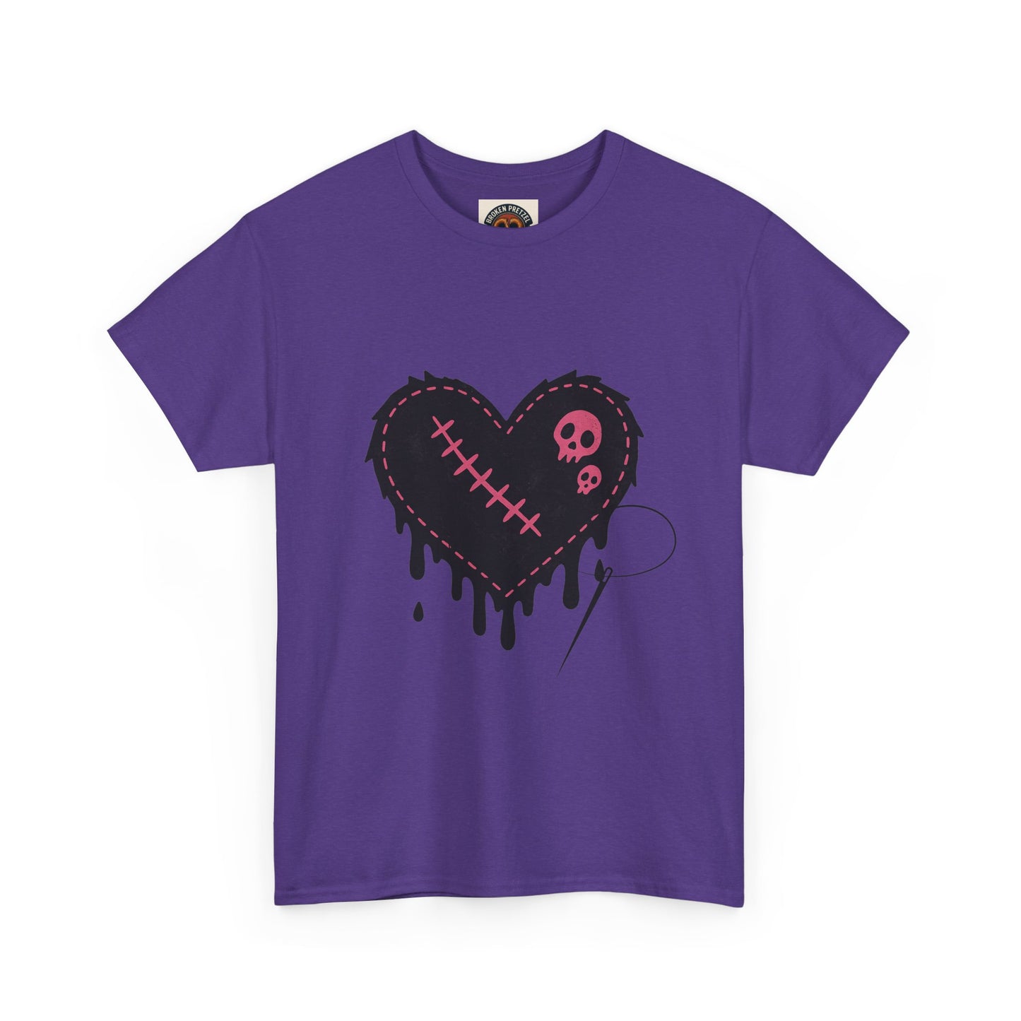 Dripping Stitched Heart Graphic Tee — Gothic Punk Valentine Shirt
