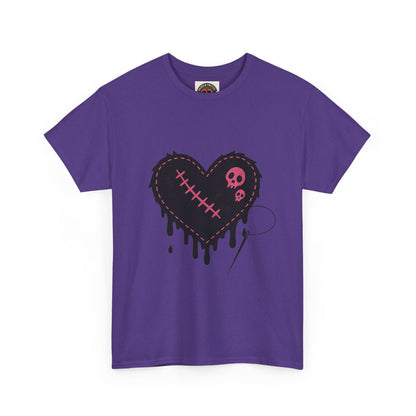 Dripping Stitched Heart Graphic Tee — Gothic Punk Valentine Shirt