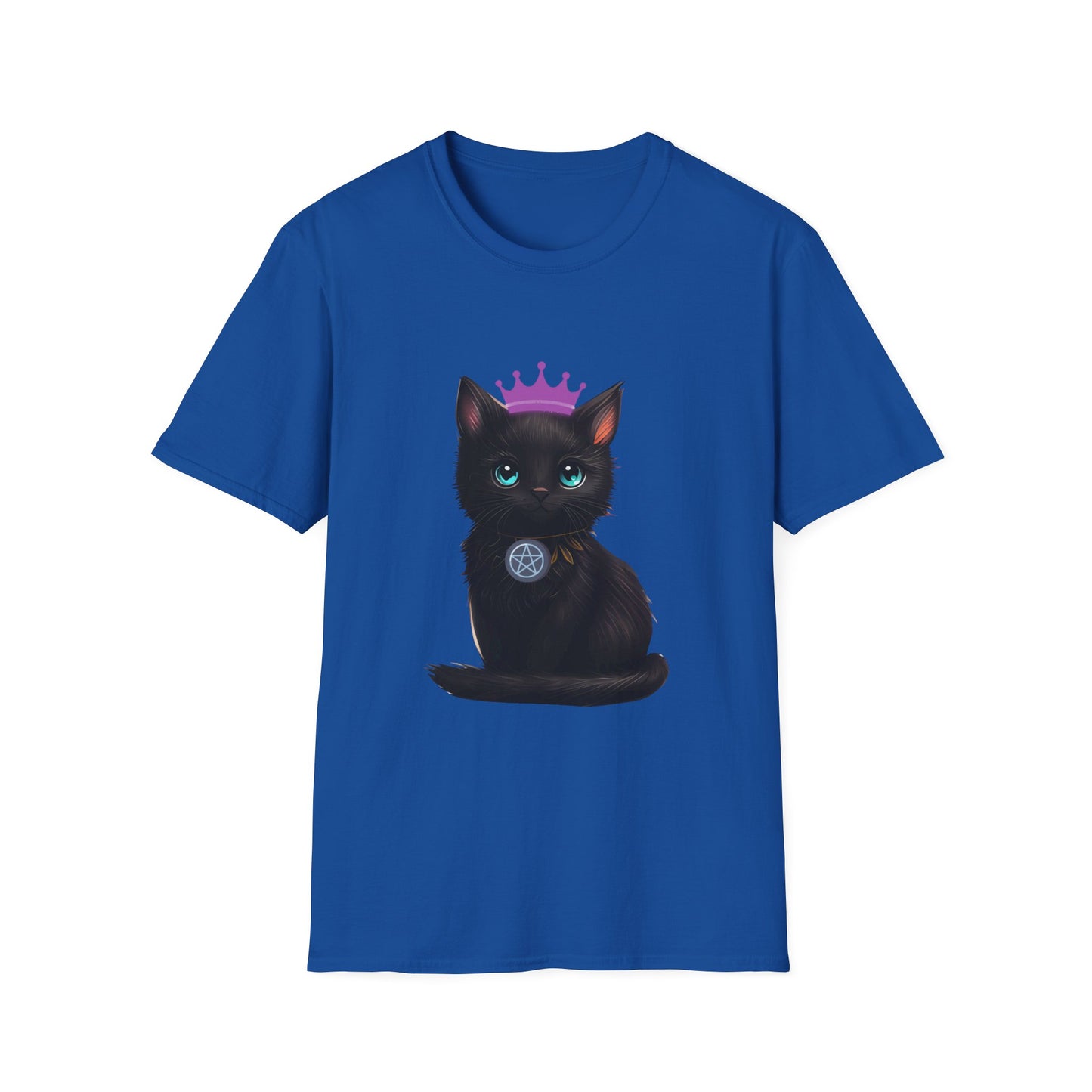 Wicca Queen T-Shirt — Black Cat with Crown & Crescent Moon Pagan Tee