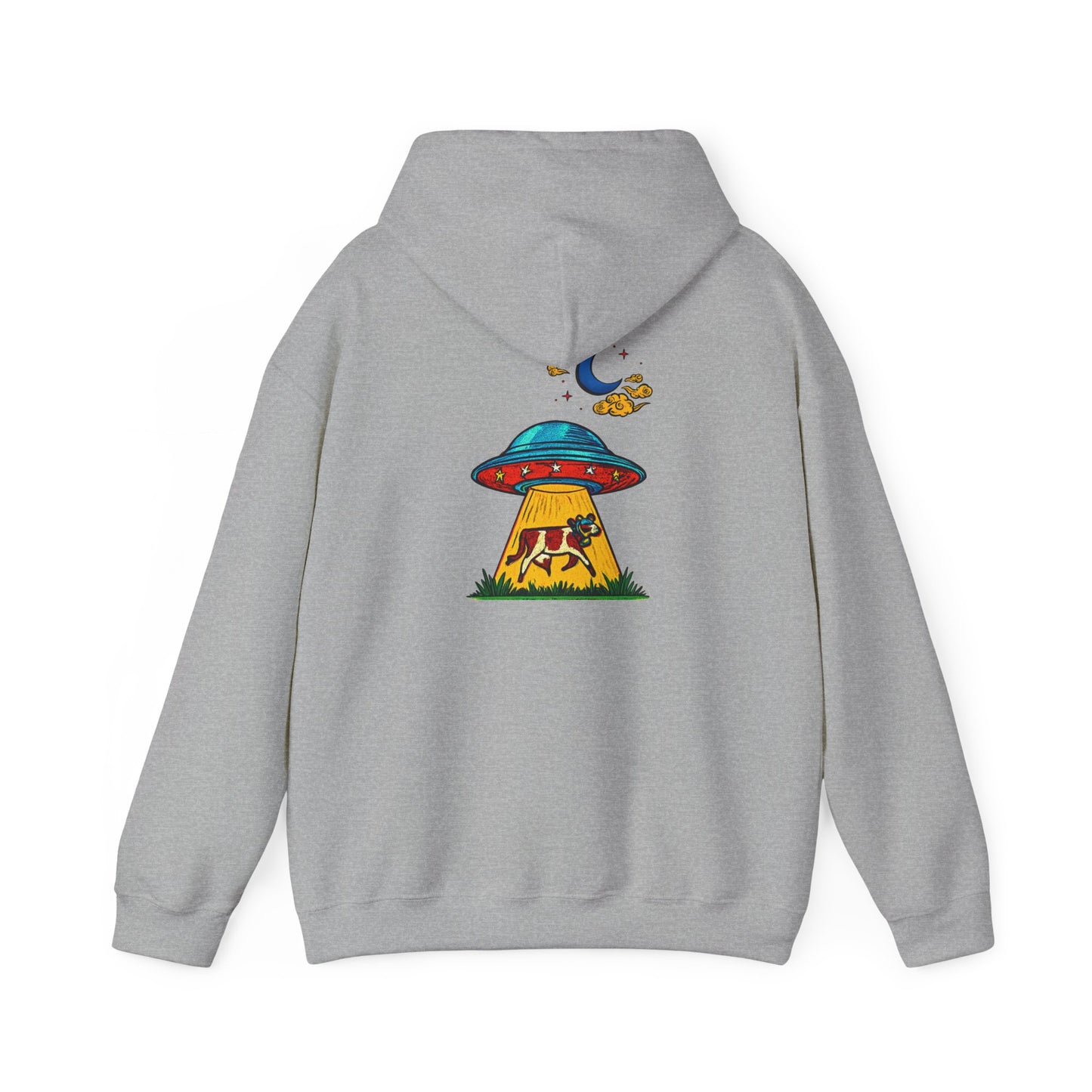 Alien UFO Abduction Hoodie — Colorful Retro Spaceship Graphic