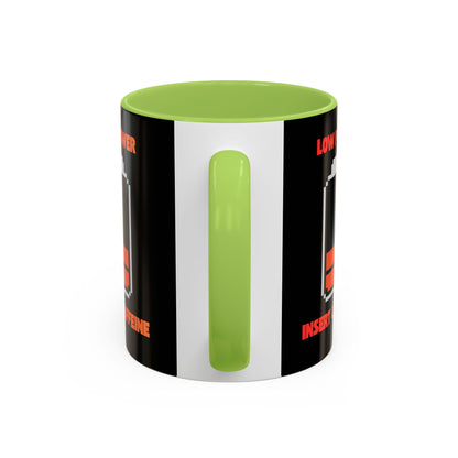Coffee Mug — "Low Power, Insert Caffeine" Retro Battery Design