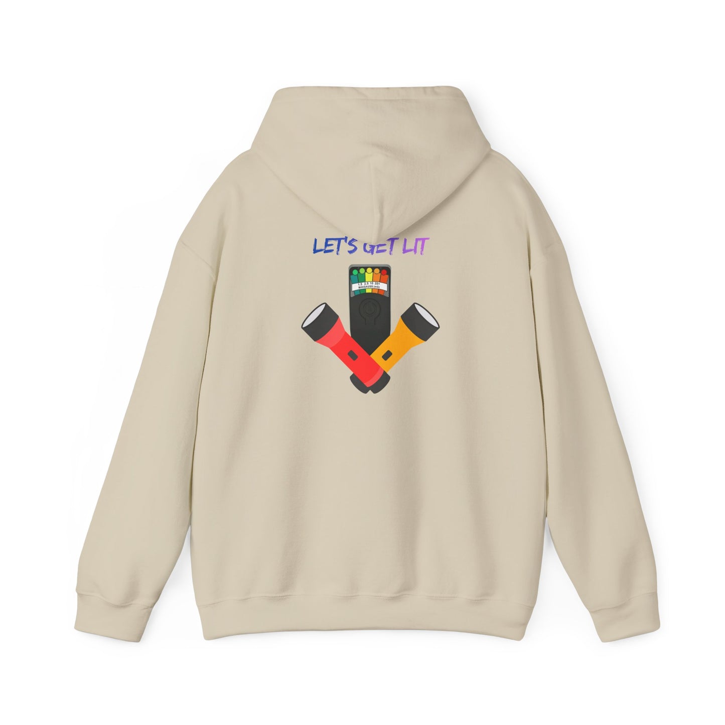 Let’s Get Lit Hoodie — Colorful Flashlight Party Graphic Hooded Sweatshirt
