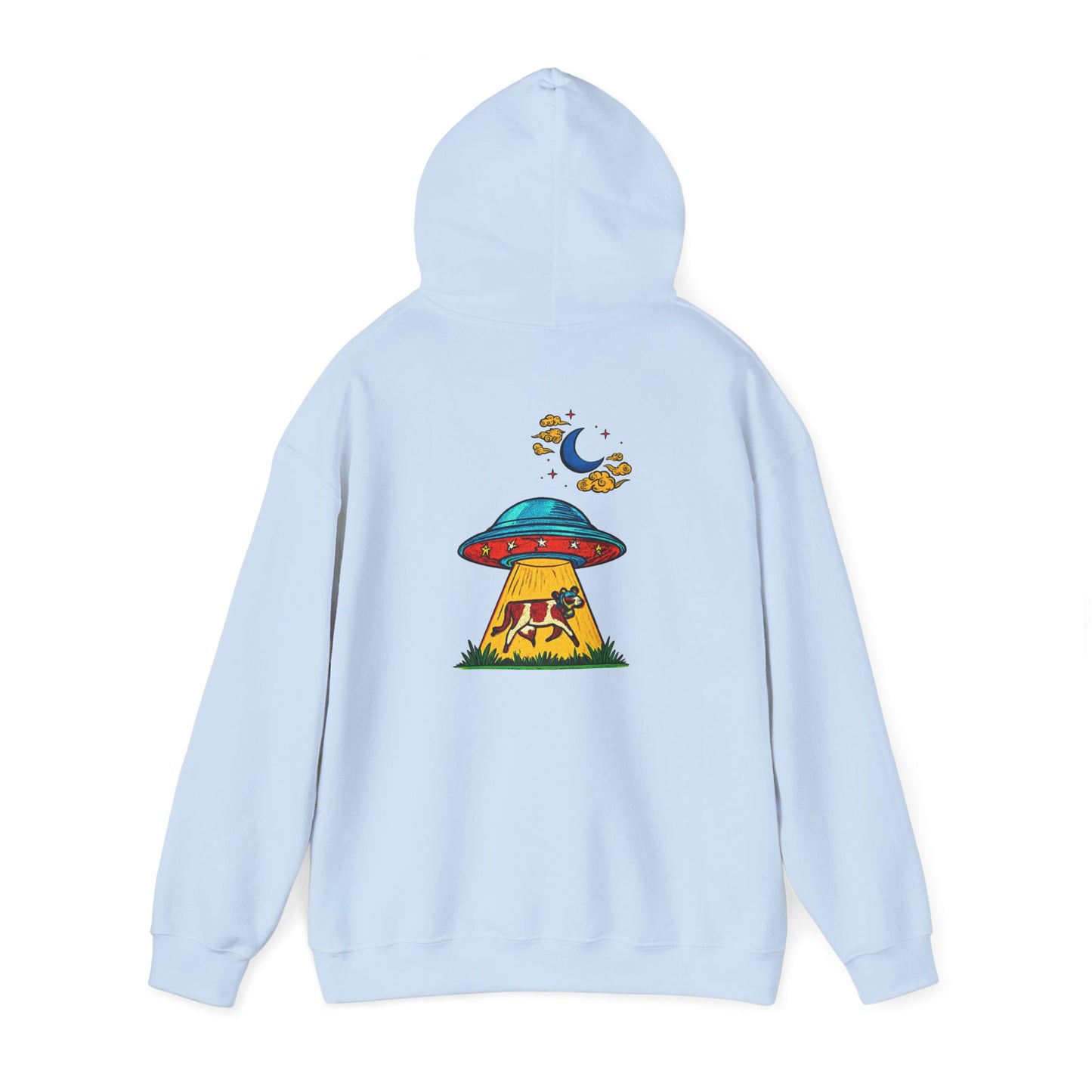 Alien UFO Abduction Hoodie — Colorful Retro Spaceship Graphic