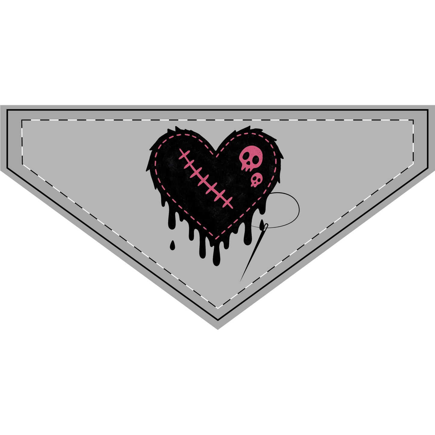 Clip-on Pet Bandana — Gothic Dripping Stitched Heart (Pink Skull)