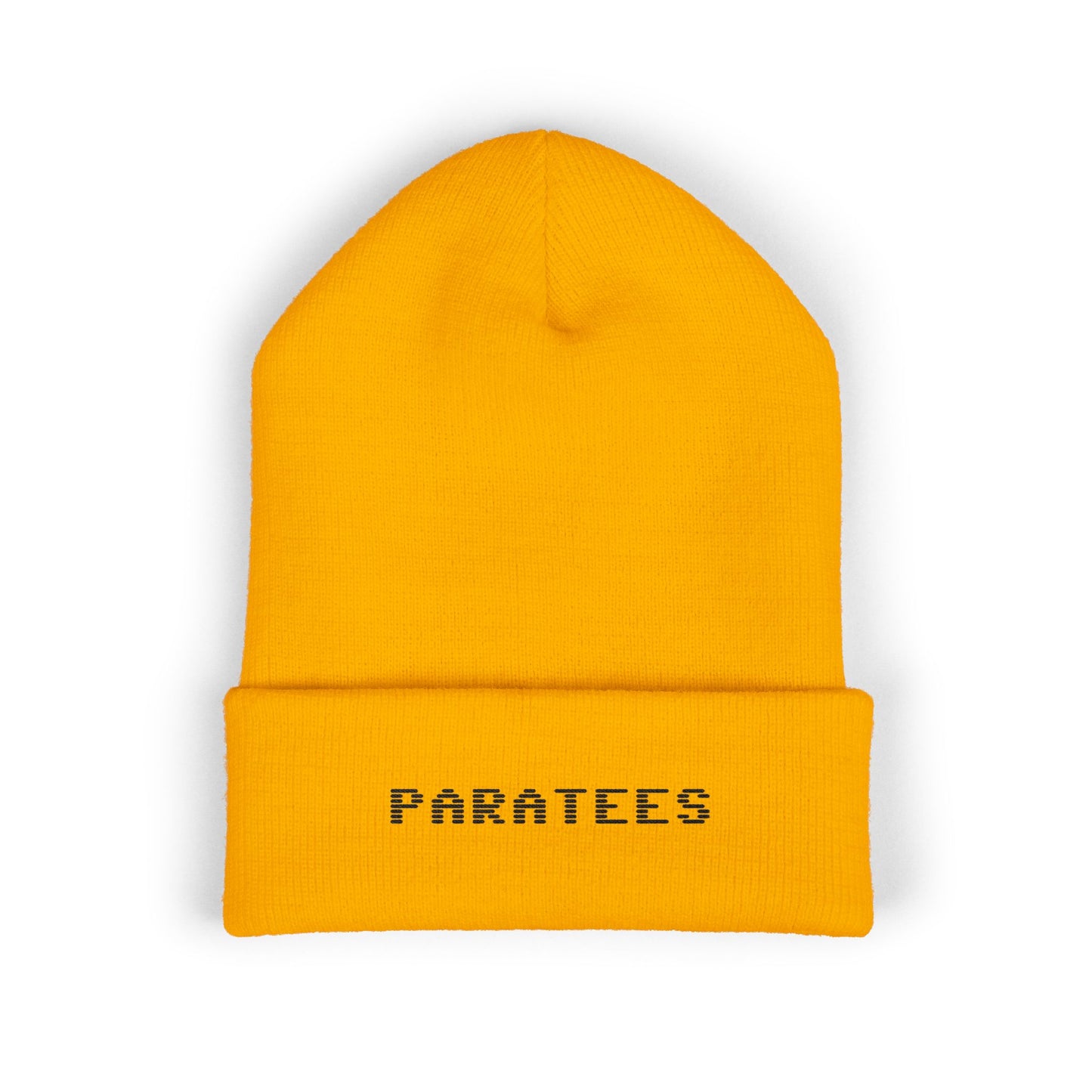Paratees Embroidered Cuffed Beanie — Minimal Winter Knit Hat