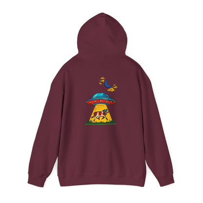 Alien UFO Abduction Hoodie — Colorful Retro Spaceship Graphic