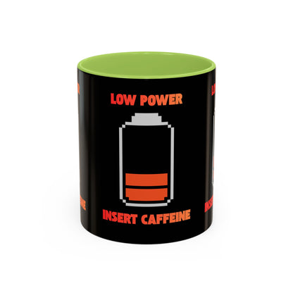 Coffee Mug — "Low Power, Insert Caffeine" Retro Battery Design