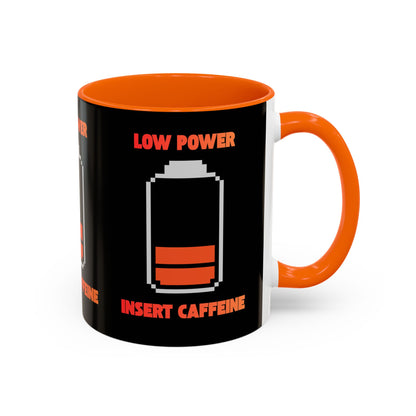 Coffee Mug — "Low Power, Insert Caffeine" Retro Battery Design